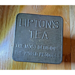Lipton’s Tea (Cocoa) Tin Advertising Silver Color/Metal Patina Square Ceylon